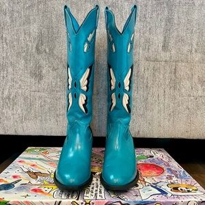 Jeffrey Campbell Fly Away Butterfly Western Boots in Teal Women's Size 8.5